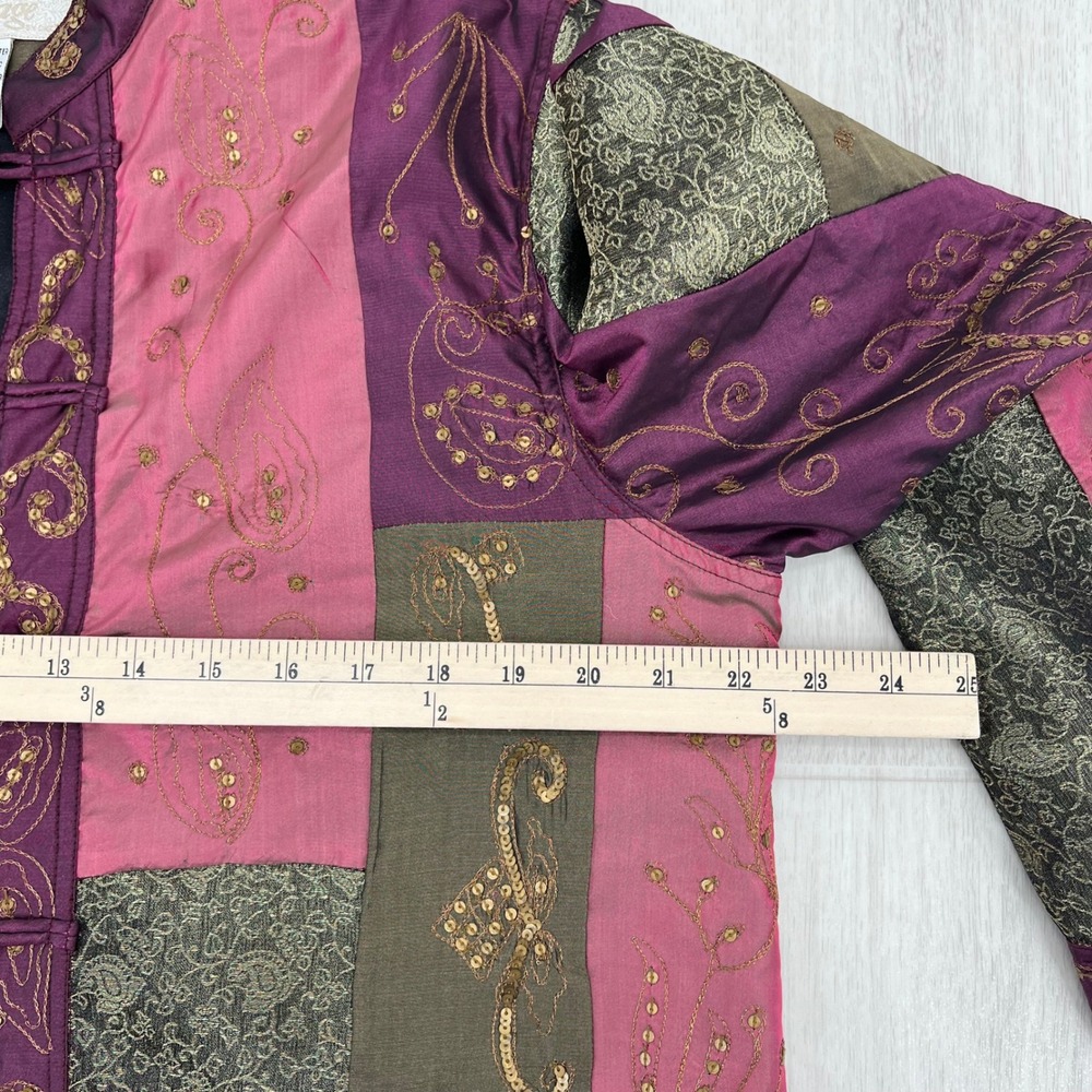 Vintage By Chicos Patchwork Mandarin Jacket Sequi… - image 4